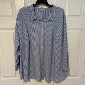 Women Within Long Sleeve Button-Down Blue & White Striped Shirt 5X
